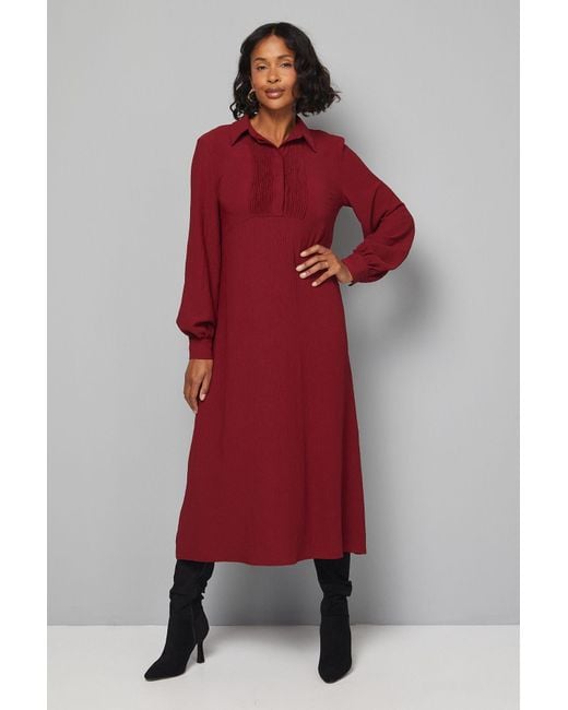 Wallis Red Woven Pintuck Detail Trapeze Shirt Dress