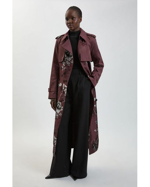 Karen Millen Blue Petite Jacquard Mix Trench Coat