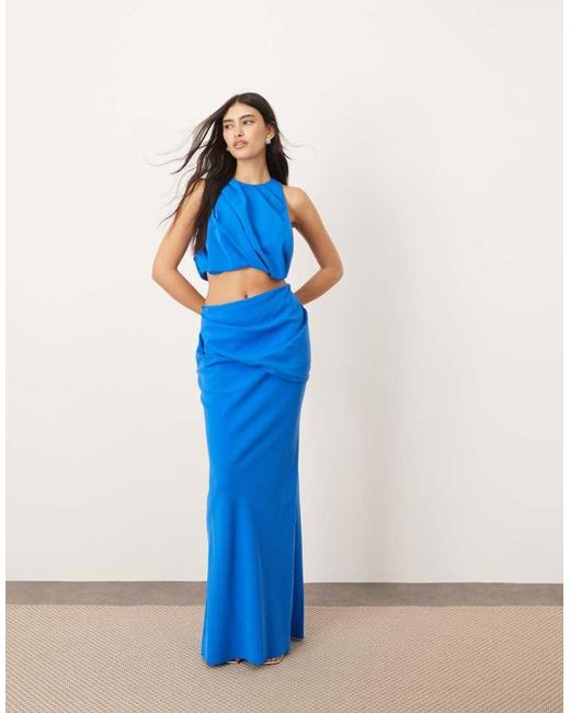 ARRANGE Blue Drape Detail Maxi Skirt Co-Ord