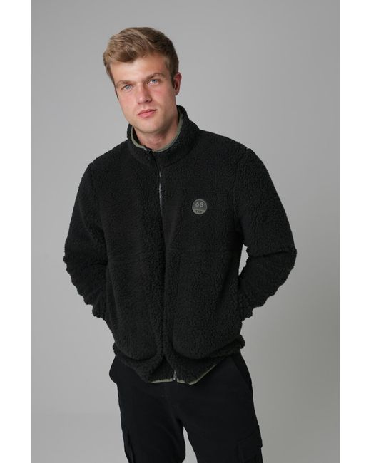 Tokyo Laundry Black Funnel Neck Sherpa Zip-Through Fleece for men