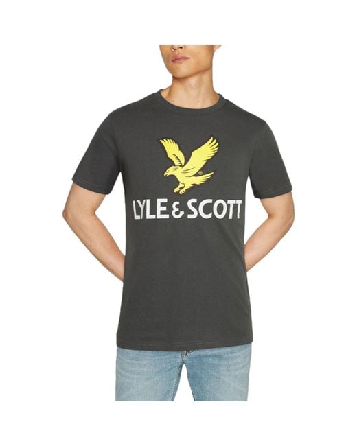 Lyle & Scott Gray Graphic T Shirts Short Sleeve Glitch Printed Summer Cotton Tee for men