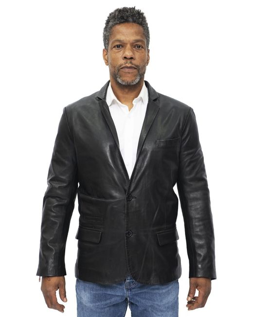 Infinity Leather Blue Slim 2 Button Blazer Jacket-London for men