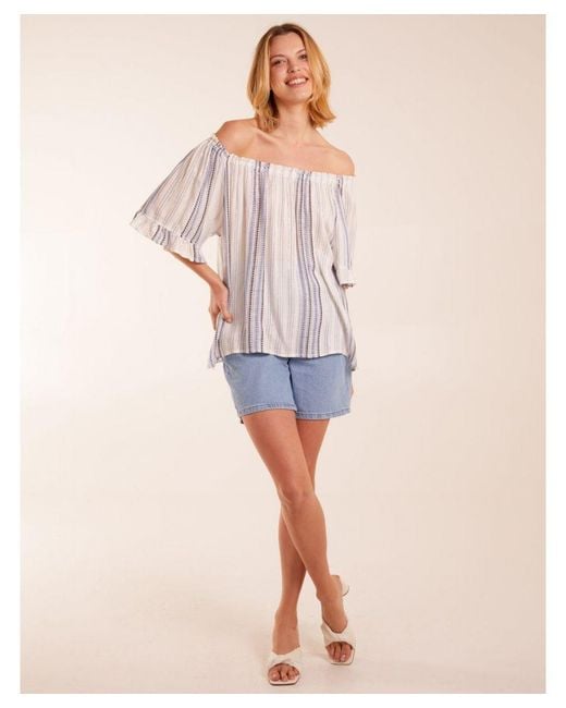 Blue Vanilla Blue Bardot Top With Stripe