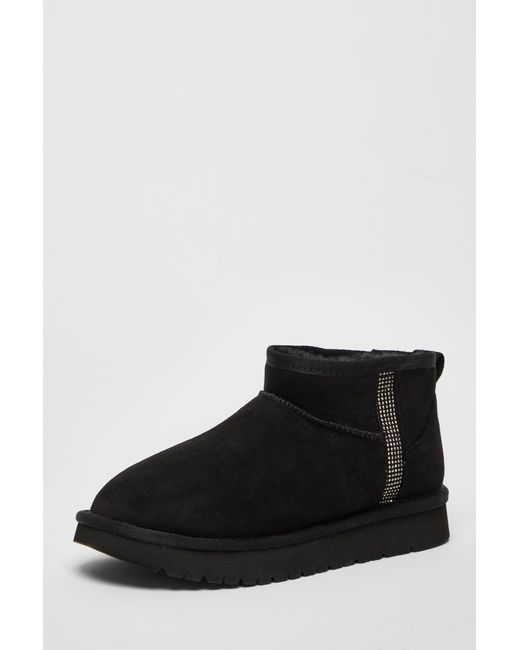 Quiz Black Faux Suede Diamante Ankle Boots