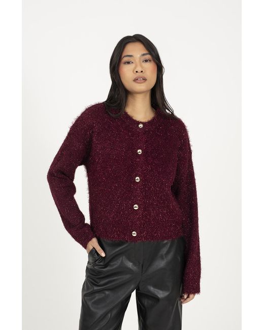 Brave Soul Red Fluffy Tinsel Knit Cardigan