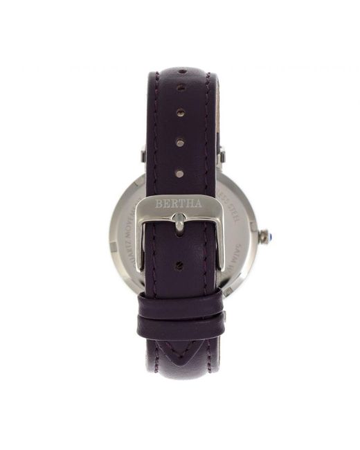 Bertha Metallic Emily Mother-Of-Pearl Leather-Band Watch