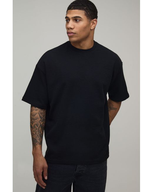 BoohooMAN Black Oversized Waffle T-Shirt for men