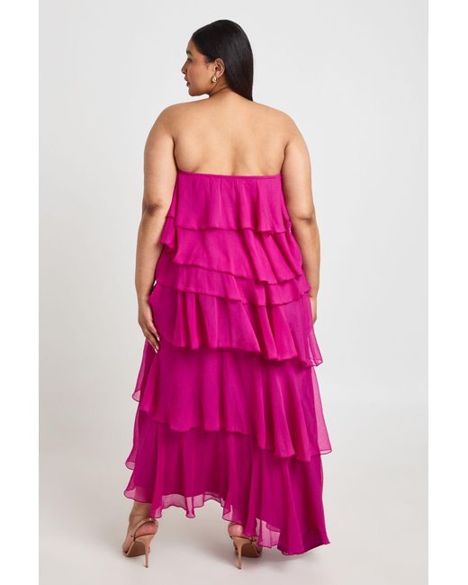Boohoo Pink Plus Chiffon Layered Ruffle Maxi Dress