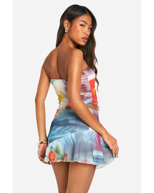 Boohoo Red Printed Frilled Hem Mini Skirt