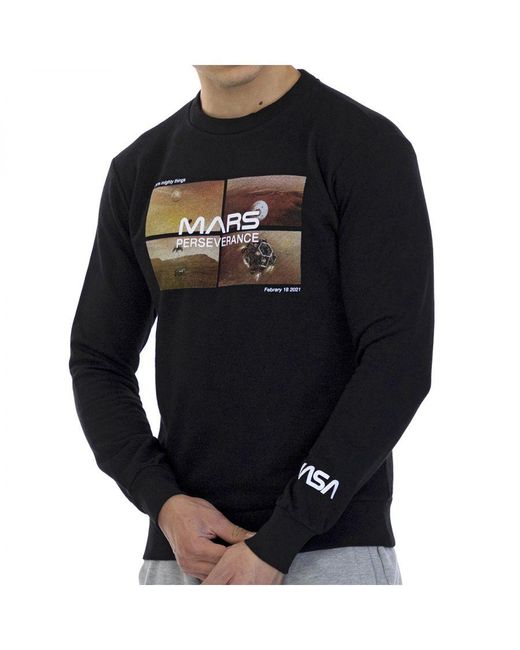 NASA Black Basic Long-Sleeved Crew-Neck Sweatshirt Mars09S For for men