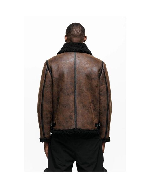 Good For Nothing Brown Aviator Shearling Jacket for men