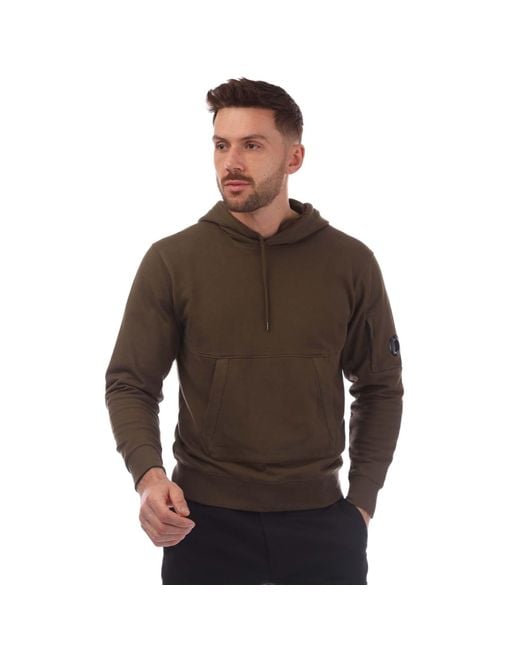 C P Company Brown Diagonal Raised Fleece Lens Hoodie for men