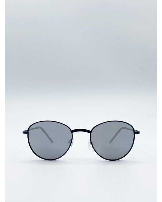 SVNX Gray Classic Round Sunglasses With Mirror Lenses for men