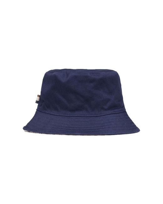 Aquascutum Blue Reversable Cotton Bucket Hat Check for men