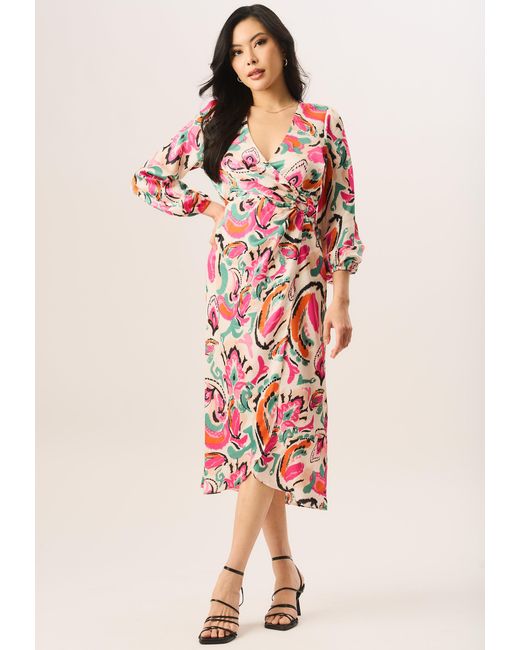Gini London Pink Multi Print Wrap Midi Dress
