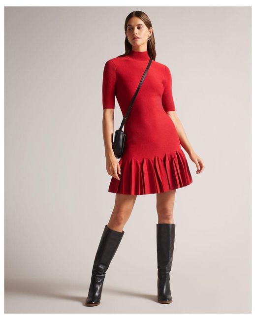 Ted Baker Red Canddy Fit And Flare Dress