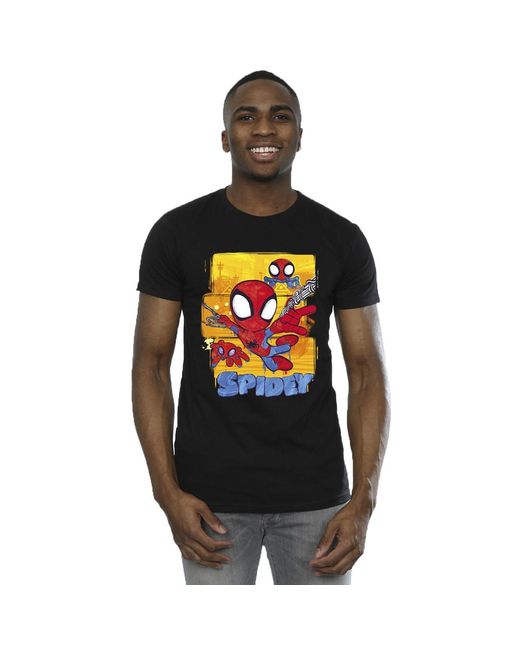 Marvel Black Spidey And His Amazing Friends Flying T-Shirt Cotton for men