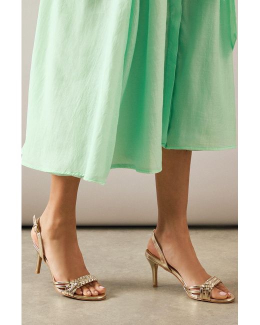 Wallis Green Ottilie Faux Leather Plaited Strap High Heel Slingback Sandals