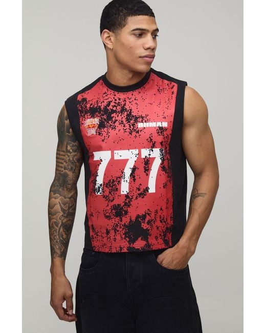 BoohooMAN Red Crackle Print Sports Boxy Fit Tank for men