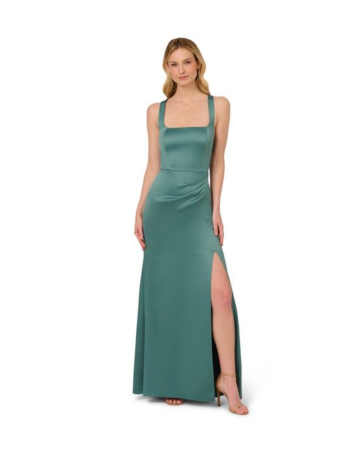 Adrianna Papell Green Sleeveless Satin Crepe Gown