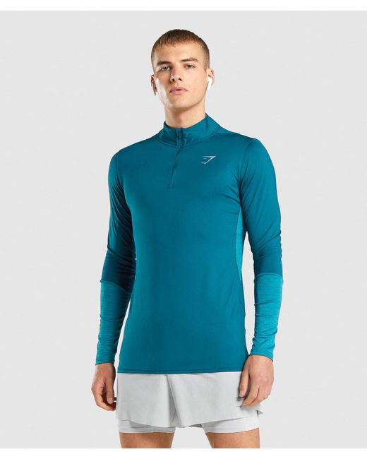 GYMSHARK Blue Arrival Quarter Zip Pullover for men
