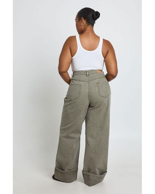 Boohoo Green Plus High Waist Turn Up Straight Leg Jean