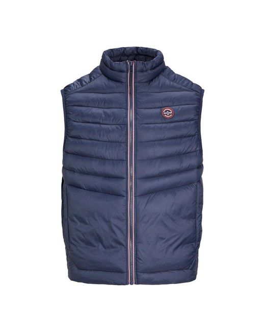 Jack & Jones Blue Sleeveless Gilet – Zipper Closure And High Neck for men
