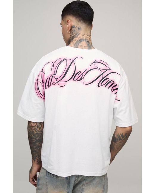 BoohooMAN White Tall Oversized Boxy Pour Homme Over The Seam Print T-Shirt for men