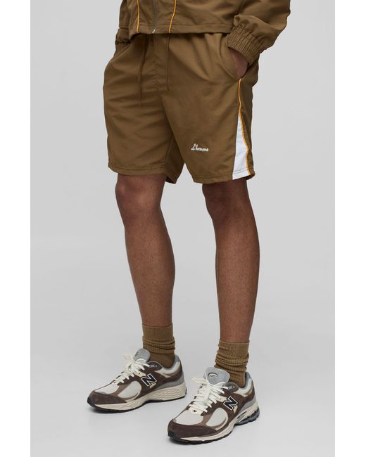 BoohooMAN Green Elasticated Relaxed Fit Crinkle Colourblock Short for men