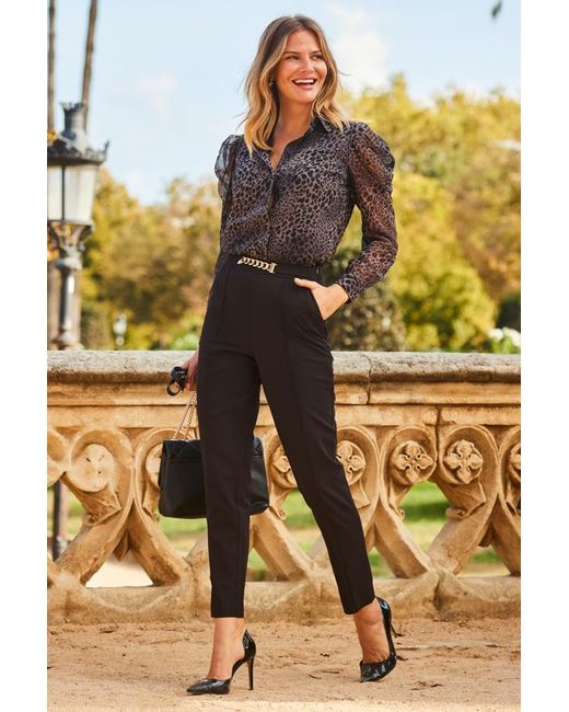Sosandar Black Chain Detail Tapered Trousers With Pockets