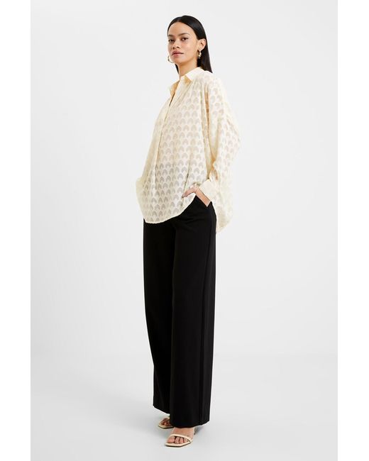 French Connection White Popover Shirt With Long Cuffed Sleeves
