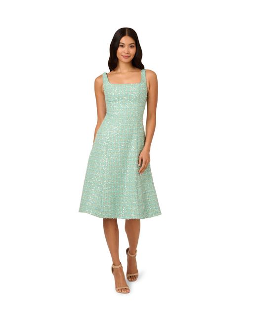 Adrianna Papell Green Fit And Flare Boucle Dress