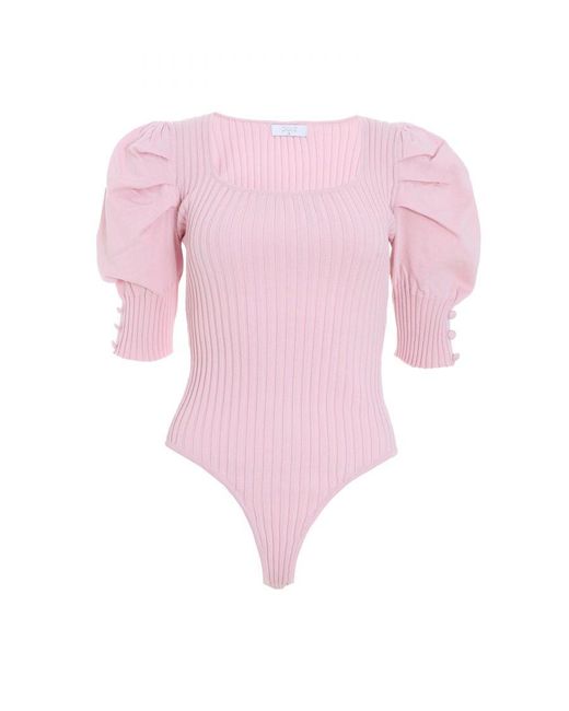 Quiz Pink Knitted Puff Sleeve Bodysuit