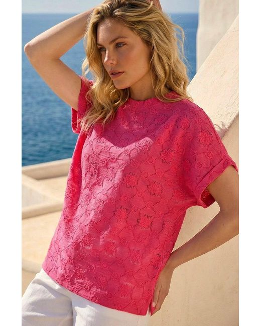 Roman Pink Textured Stretch Boxy T-Shirt