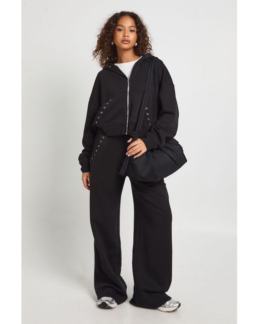 Boohoo Blue Stitch Detail Zip Through Hoodie And Wide Leg Jogger Tracksuit