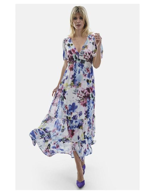 James Lakeland Blue V-Neck Floral Midi Dress