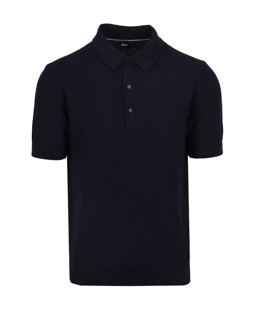 Boss Blue Iannotti Knitted Polo Shirt Dark Cotton for men