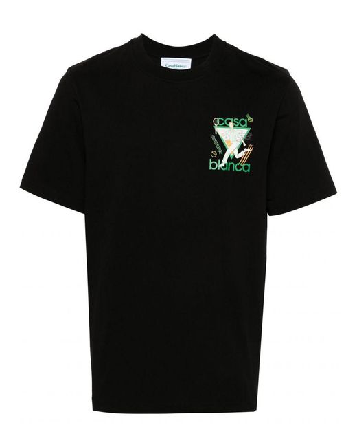 Casablancabrand Black Le Jeu Printed Cotton T-Shirt for men
