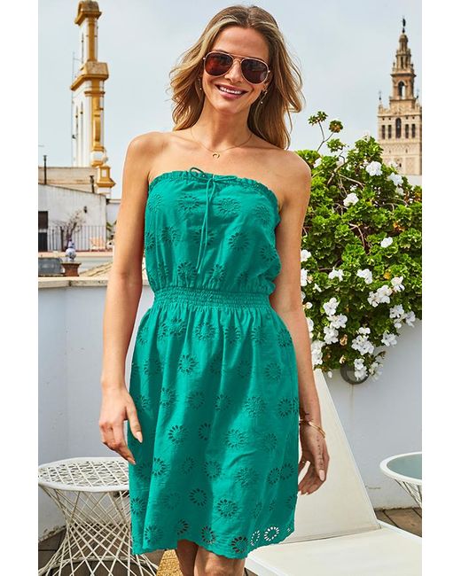 Sosandar Green Broderie Bandeau Sun Dress