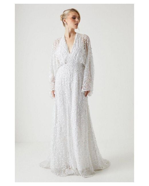 Coast White All Over Sequin Embellished Kimono Wedding Dress