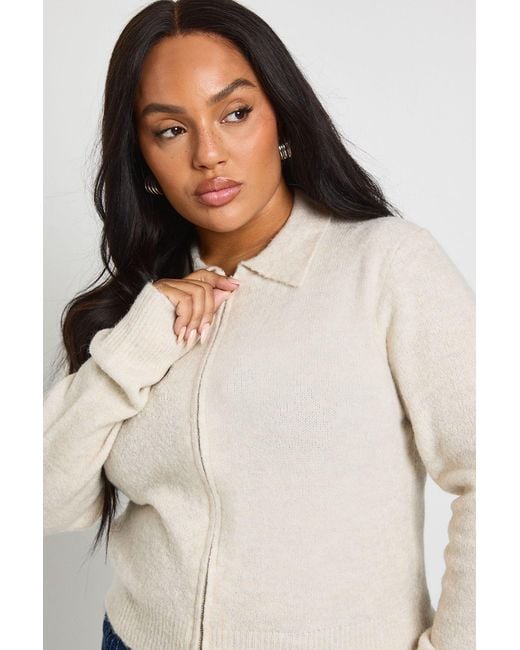 Boohoo Blue Plus Collared Zip Up Soft Knit Cardigan