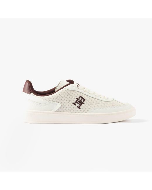 Tommy Hilfiger White Th Heritage Sneaker Trainers/Burgundy Velvet Leather