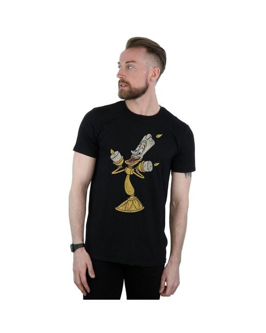 Disney Black Beauty And The Beast Lumiere Distressed T-Shirt Cotton for men
