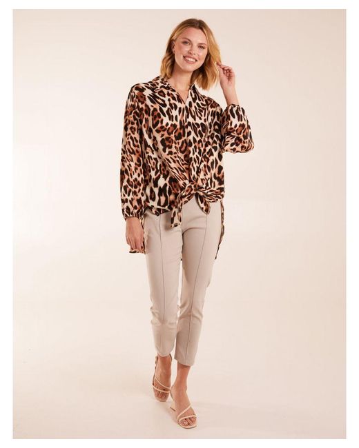 Blue Vanilla Brown Leopard Print Longline Blouse