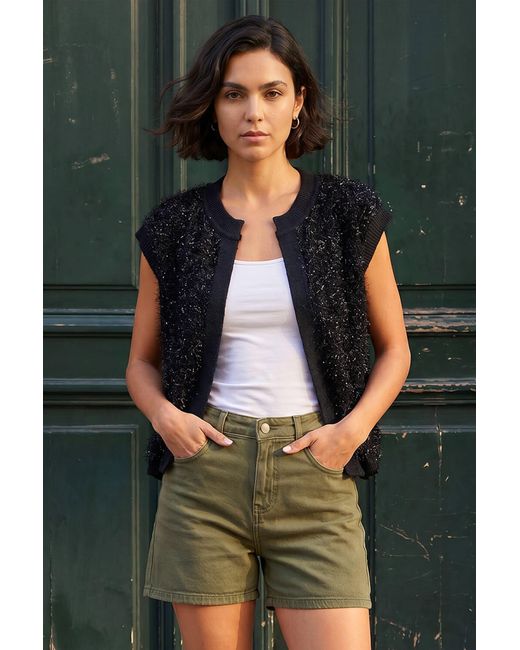 Roman Green Fluffy Shimmer Knit Waistcoat