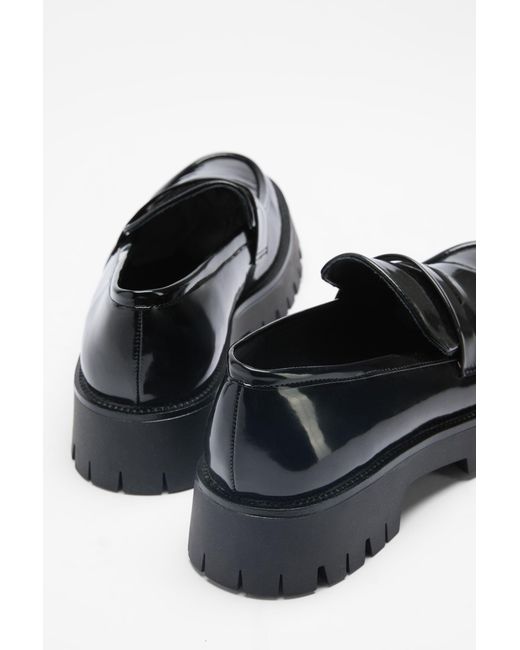 Faith Black Dani Faux Leather Chunky Loafers