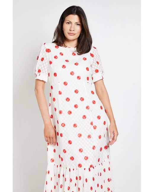 Wallis Red Polka Dot Pleated Hem Midi Dress