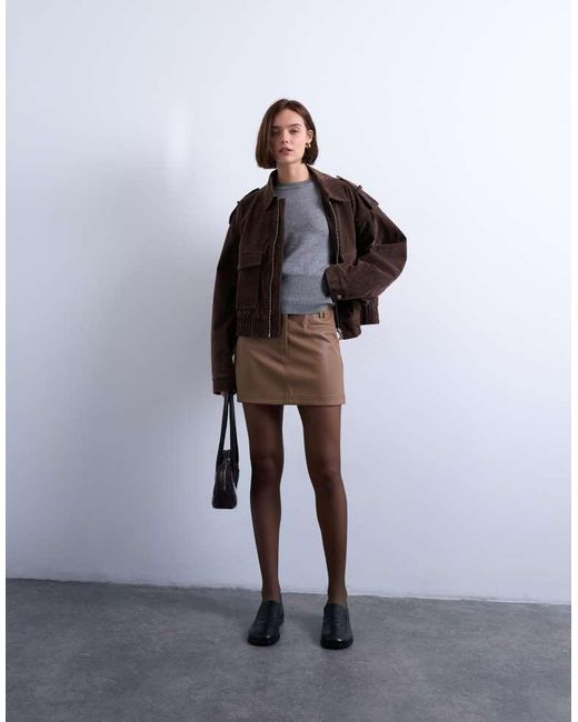 TOPSHOP Gray Faux Leather Tailored Mini Skirt