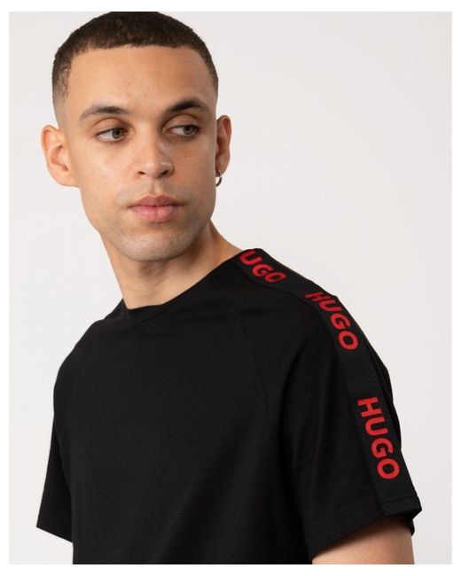 HUGO Black Sporty Logo Tape Loungewear T-Shirt for men