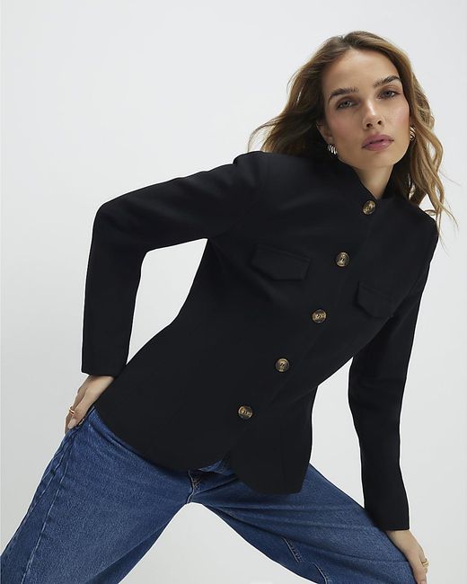 River Island Blue Jacket Pocket Detail Structured